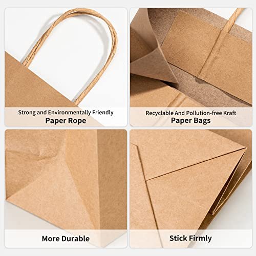 100 Bulk Brown Kraft Gift Bags with Handles