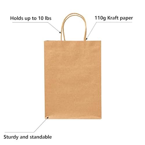 100 Bulk Brown Kraft Gift Bags with Handles