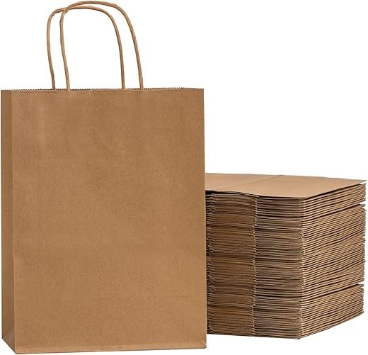 100 Bulk Brown Kraft Gift Bags with Handles