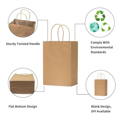 50 Eco-Friendly Brown Paper Gift Bags with Handles