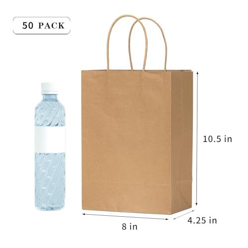 50 Eco-Friendly Brown Paper Gift Bags with Handles