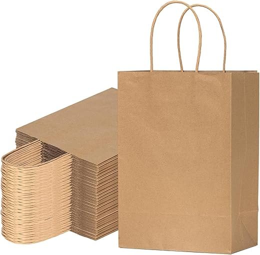 50 Eco-Friendly Brown Paper Gift Bags with Handles