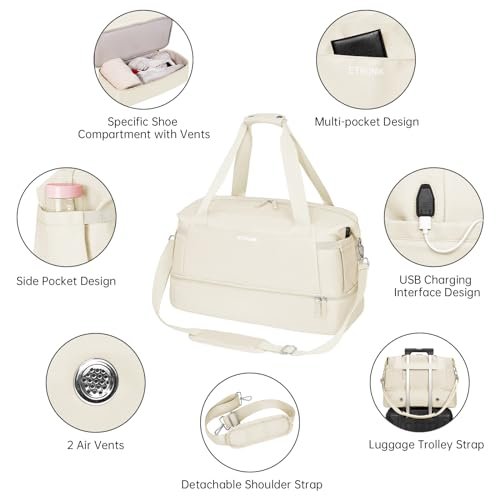 ETRONIK Beige Gym & Travel Duffel Bag with USB Port