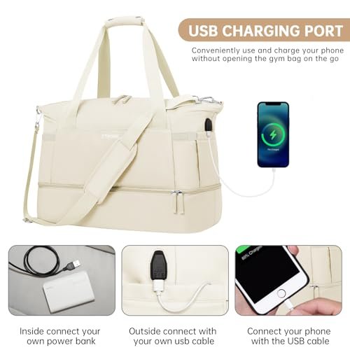 ETRONIK Beige Gym & Travel Duffel Bag with USB Port