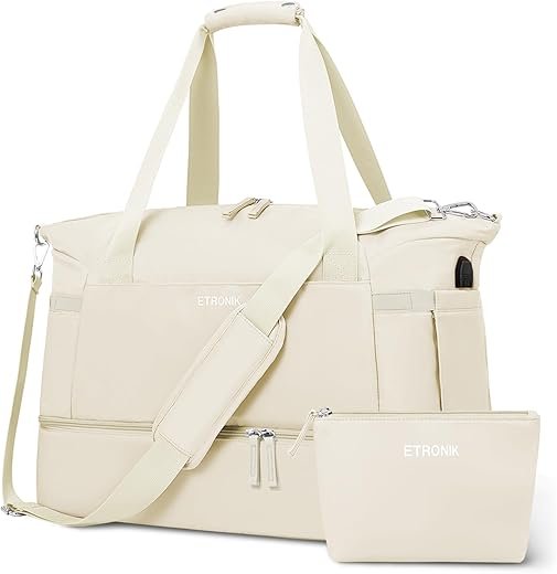 ETRONIK Beige Gym & Travel Duffel Bag with USB Port