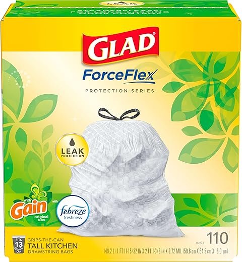 Glad 13 Gal ForceFlex Trash Bags with Gain & Febreze