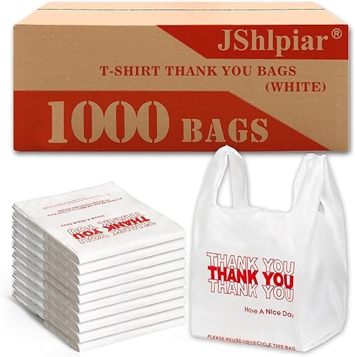 JShlpiar 1000 Count Thank You Plastic T-Shirt Bags